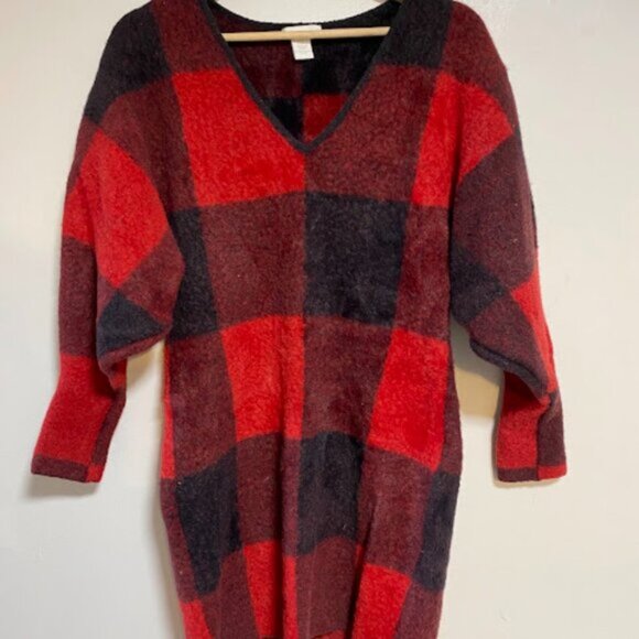 H&M Buffalo Women's Red Black Plaid Sweater Dress Size M - Picture 3 of 7
